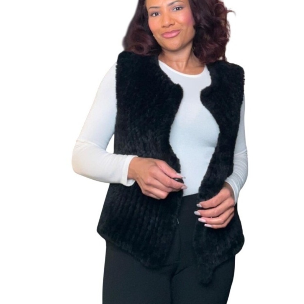Nanette Lepore Black Faux Fur Vest Sleeveless Collarless Size L‎